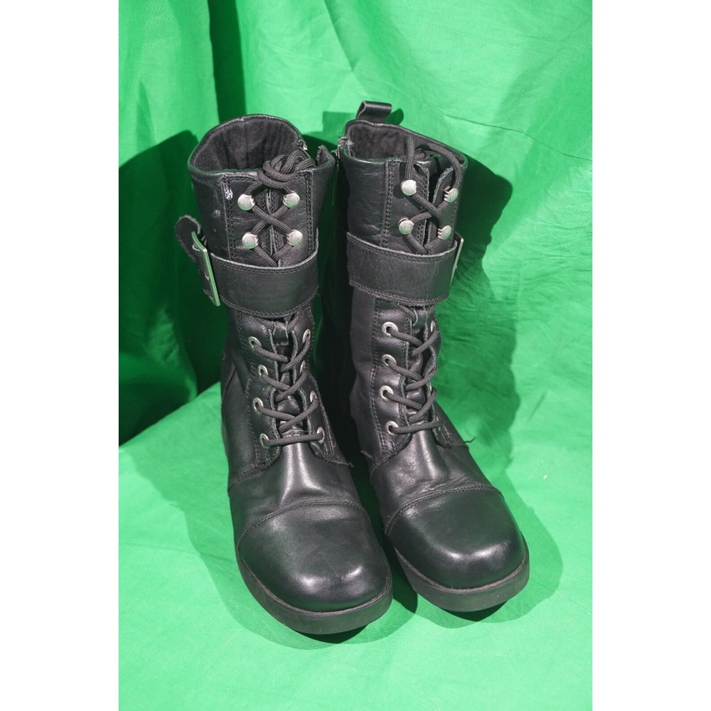 Harley Davidson Womens Jammie Combat Biker Riding Boots Black Leather Size 9.5M - Picture 2 of 9